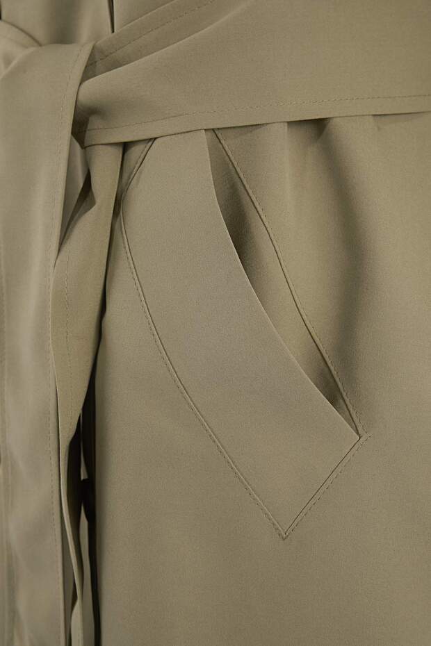 Açık Haki Uzun Oversize Büyük Beden Trençkot TBBSS25BM00002 - 12