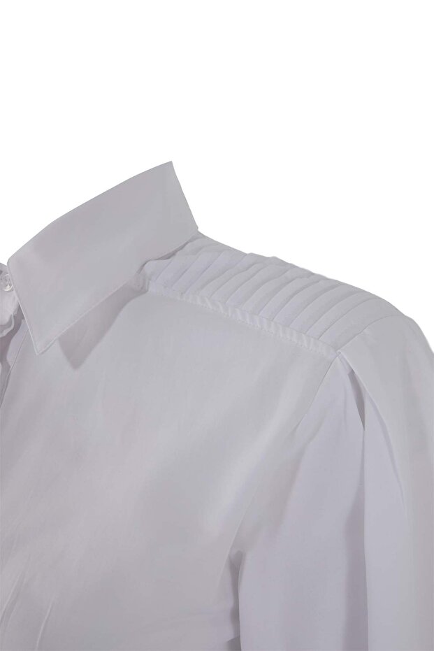 Beyaz Fitted Balon Kollu Fitted/Bele Oturan Pamuklu Gömlek TCTSS26TG00015 - 4