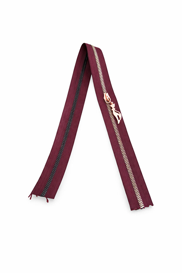 Bag Zipper - Length: 50 cm - Width: 3.5 cm (Burgundy - Gold Teeth)