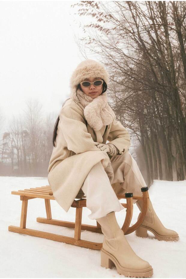 Double-Breasted Long Coat Bone - 8