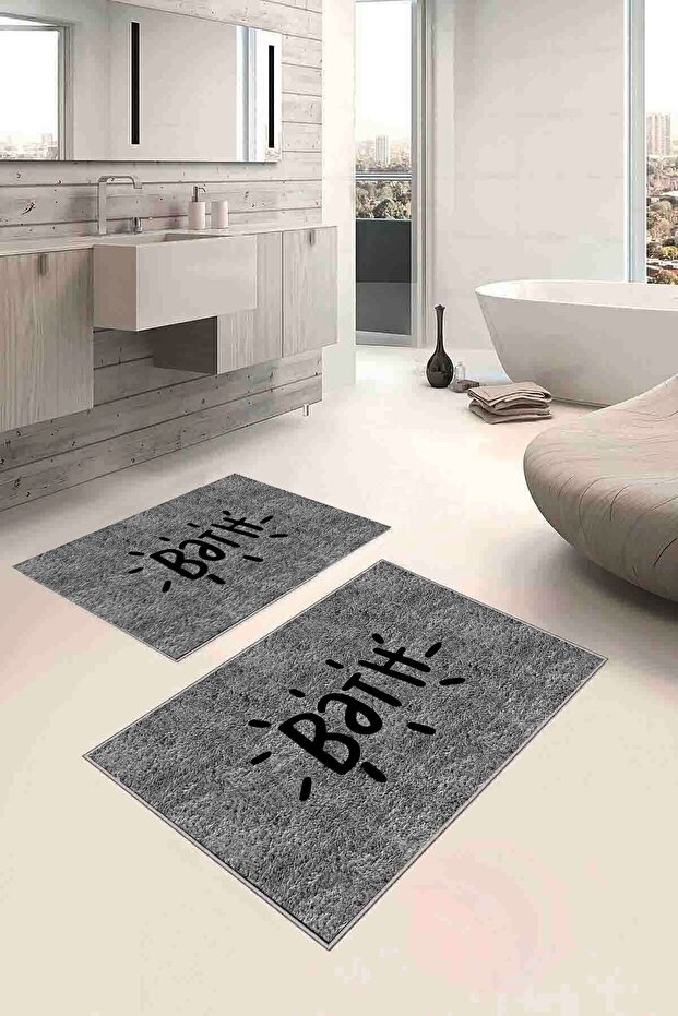 Digital Printed Non-Slip Base Bath Washable 2-Piece Bathroom Carpet Mat Toilet Seat Set