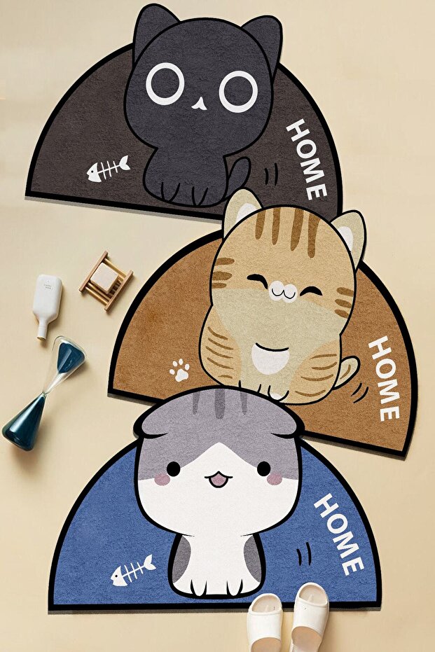 Washable Coffee Cat Bathroom Carpet Mat Toilet Seat Single Piece Oval 60x100 Dc-8035