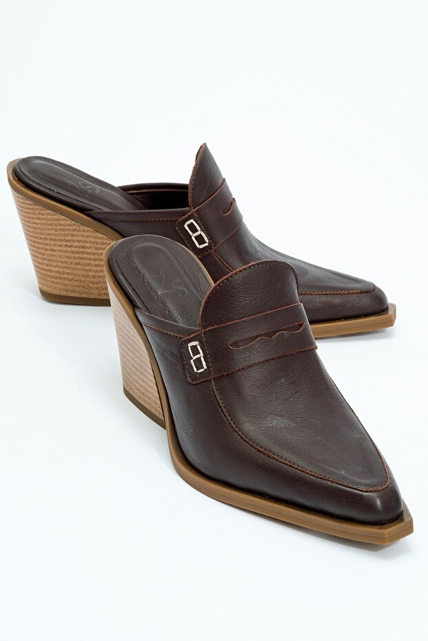Valmine women's genuine leather western slippers - brown