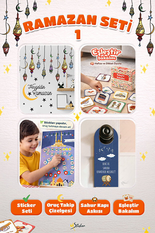 Ramadan Month Sticker Game and Activity Set, Set of 4 Ramadan Decoration and Activity for Children