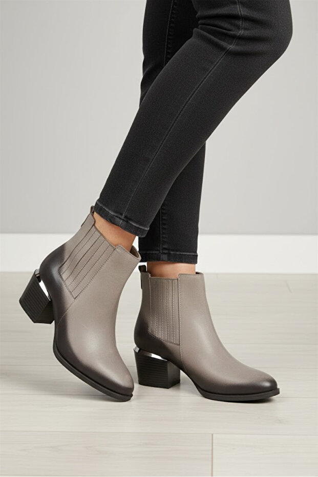 Hakiki Deri Fermuarlı Kadın Bot - 2