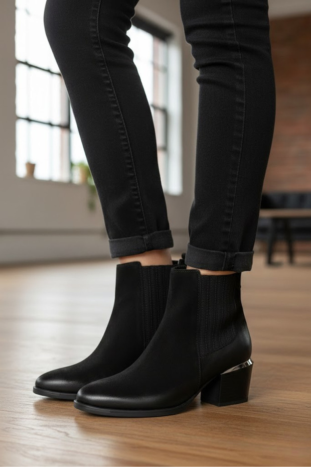 Hakiki Deri Fermuarlı Kadın Bot - 2