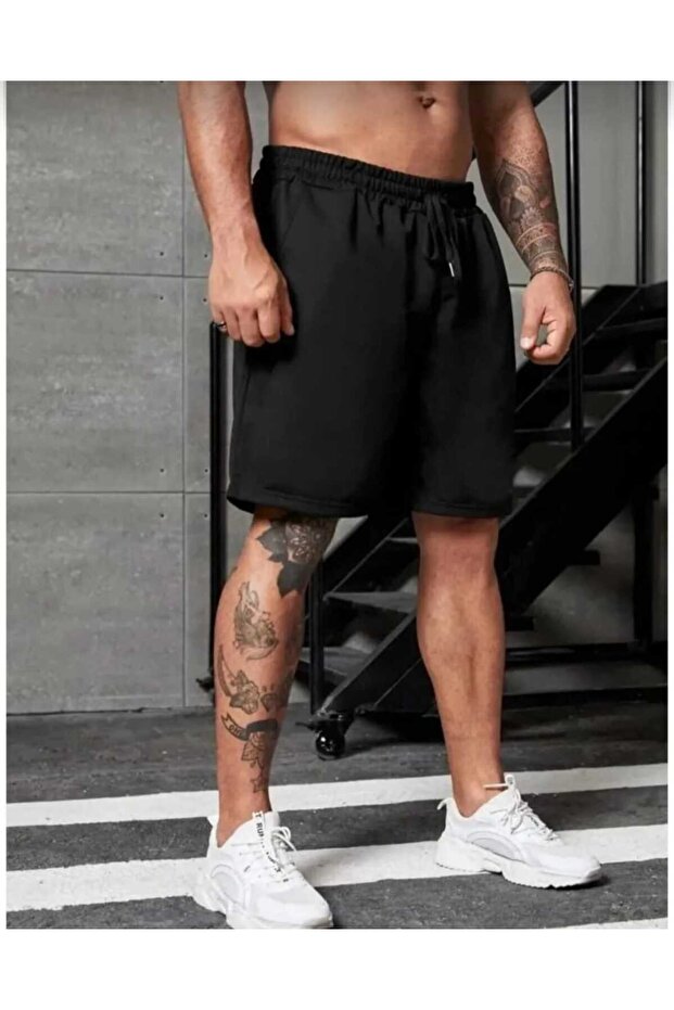 Flat Black Men's Sports Bermuda Summer Comfortable Shorts with Pockets