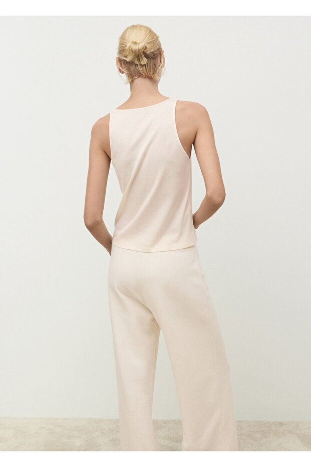 Pamuklu askılı V yaka bluz - 4