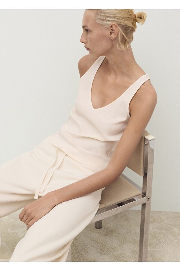 Pamuklu askılı V yaka bluz - 6