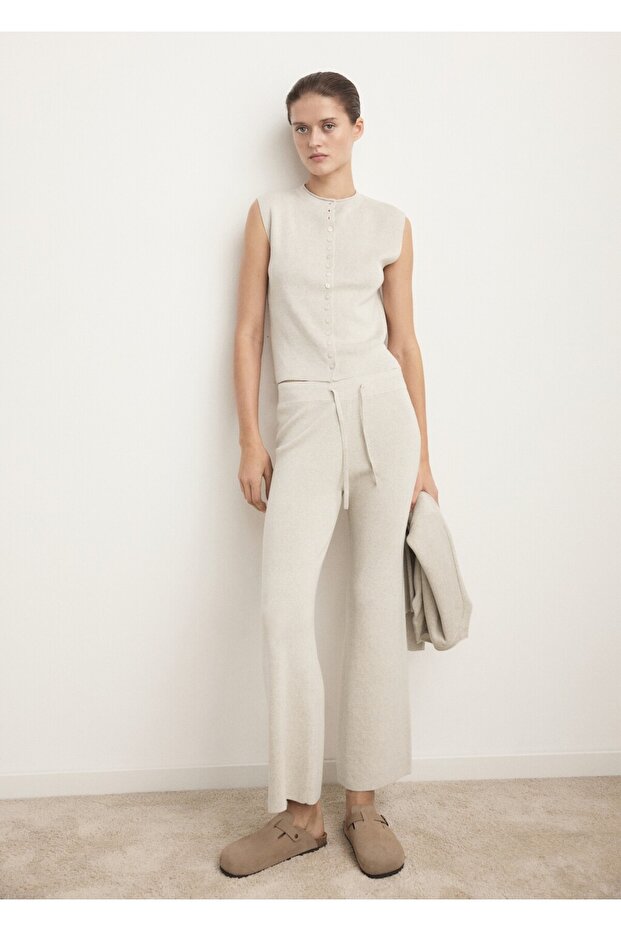 Pamuklu keten düğmeli triko yelek - 2