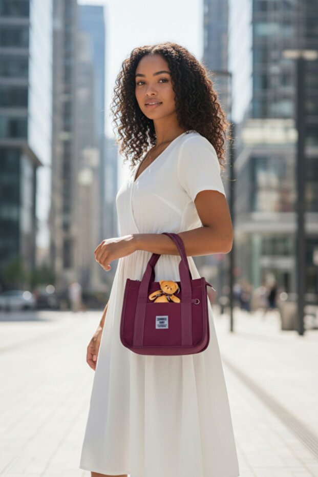 Women's Burgundy Waterproof Buzzy Fabric Shoulder Bag – Zippered, External Pocket, Long Strap (21X24X13 cm)