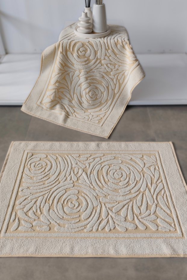 Set of 2 Foot Towels - Colored & Three-Dimensional Floor - 100% Cotton - Water Absorbent - Yellow