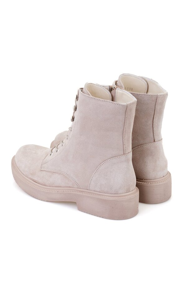 Kadın Bej Fermuarlı Deri Postal Bot - 5