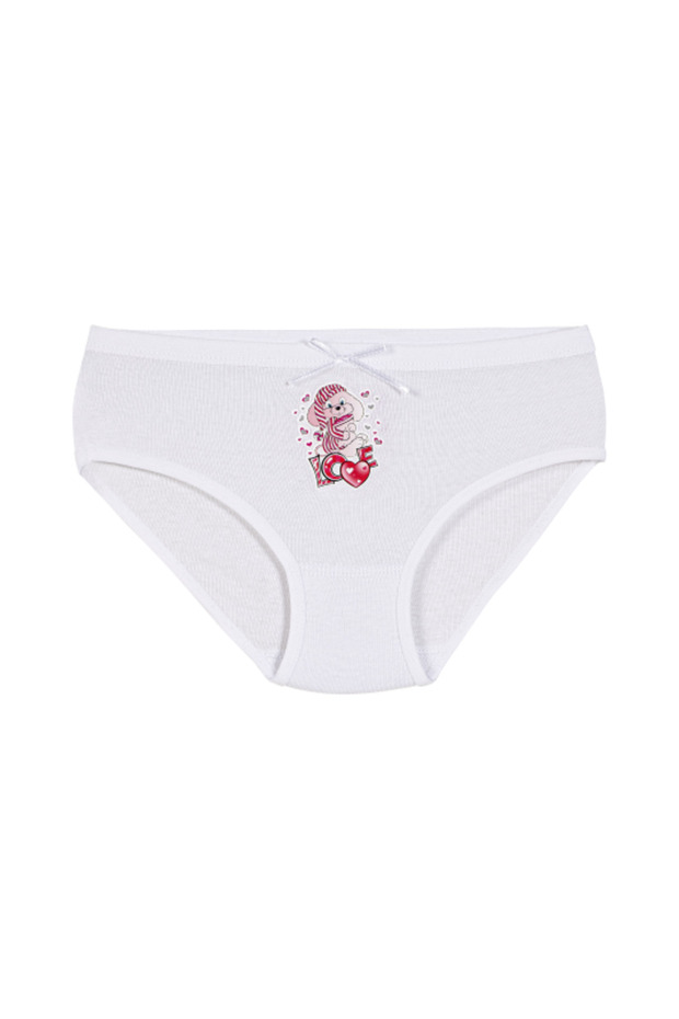 3546 White Ribbed Girl Printed Girl's Panties