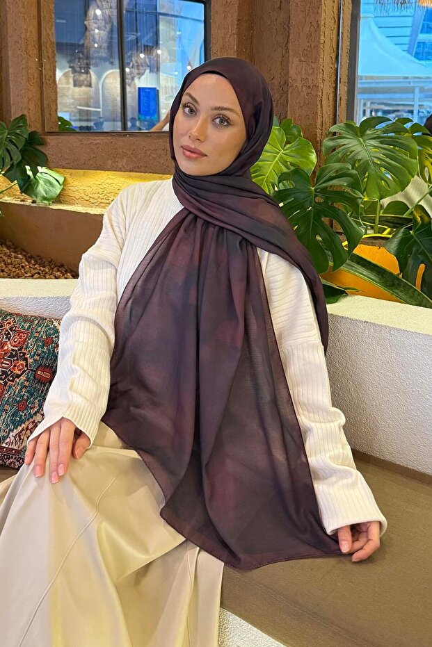 نمط الباتيك شال ناعم بني مرير - 1