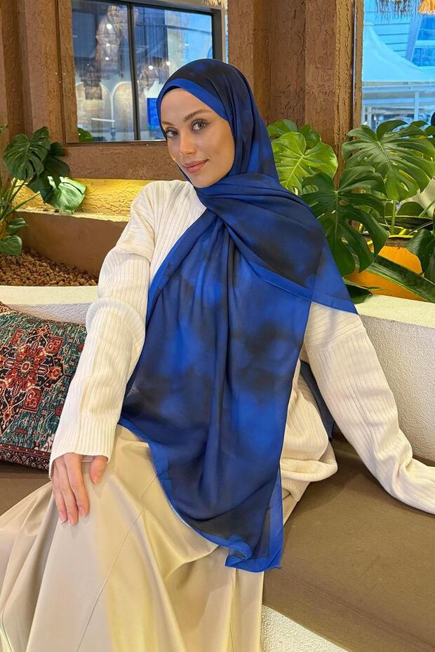 نمط الباتيك شال ناعم ساكس أزرق - 1