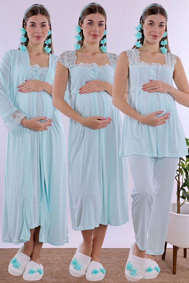 Breastfeeding Featured Cotton Maternity Set 4 Pieces Effortt - Turquoise