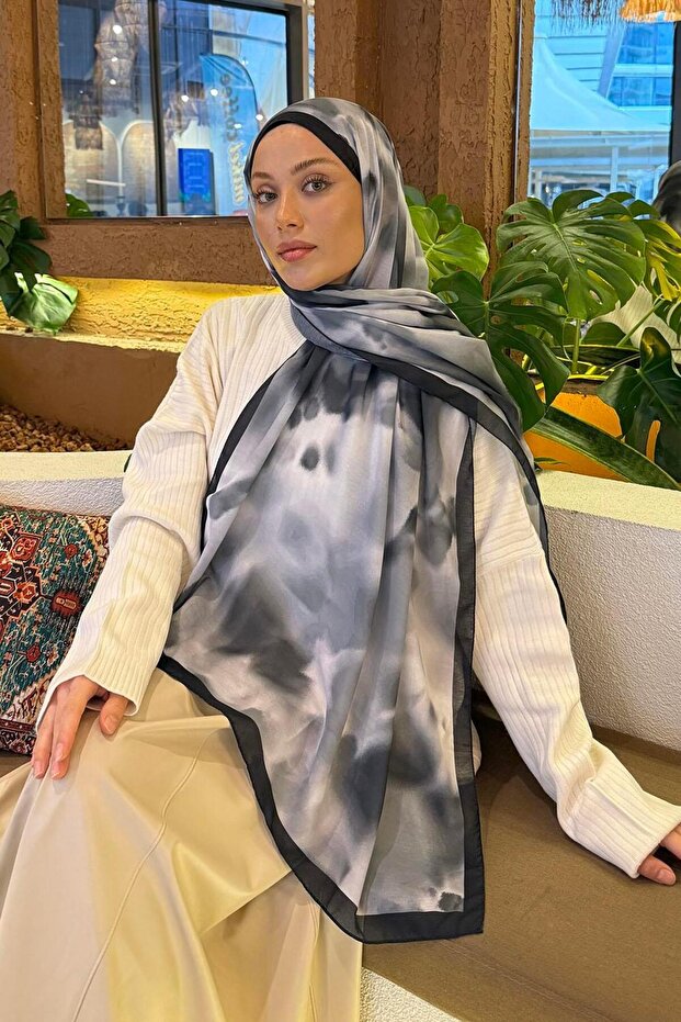 نمط الباتيك شال ناعم أسود - 2