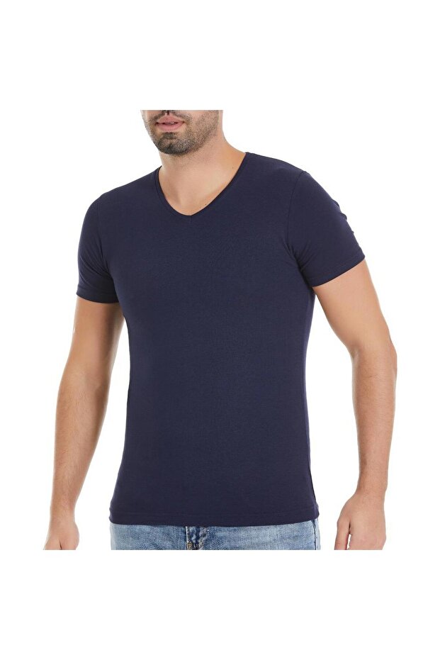 Yildiz153 modal v-neck t-shirt navy blue
