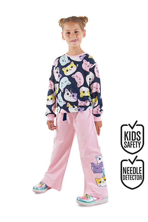 Denokids Sevimli Kediler Kız Çocuk Eşofman Takım