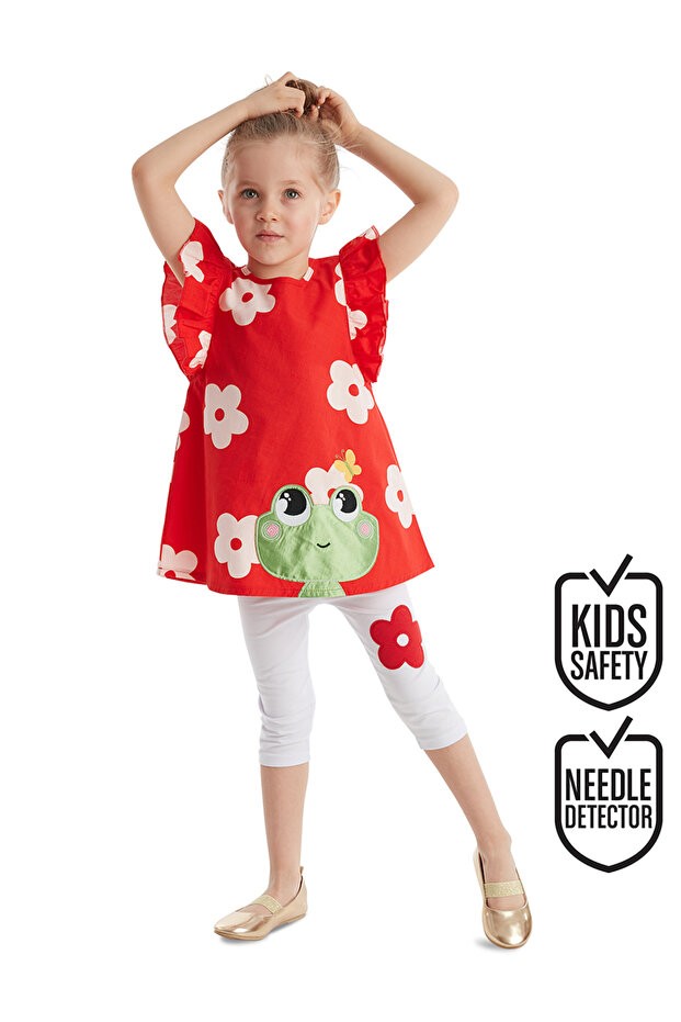 Frosch-Tunika-Strumpfhosen-Set für Mädchen in Rot und Weiß - 1