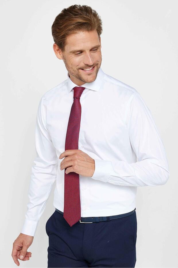 Slim Fit Long Sleeve High Collar Premium Series Cotton Satin White Shirt