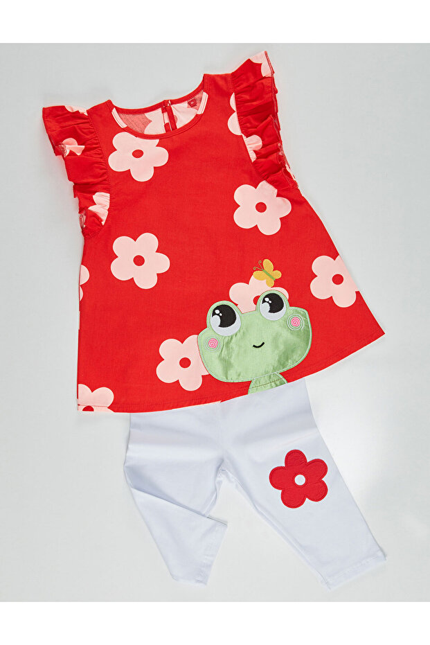 Frosch-Tunika-Strumpfhosen-Set für Mädchen in Rot und Weiß - 5