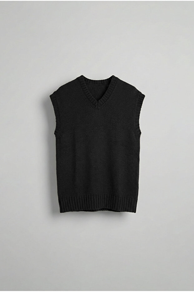 Men's Oversize V-Neck Knitwear Sweater Black