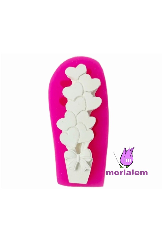 Heart Balloon in a Pot, Ribbon Bow Decorated Magnet Silicone Mold K-1209, Scented Stone Soap Plaster Candle Mold