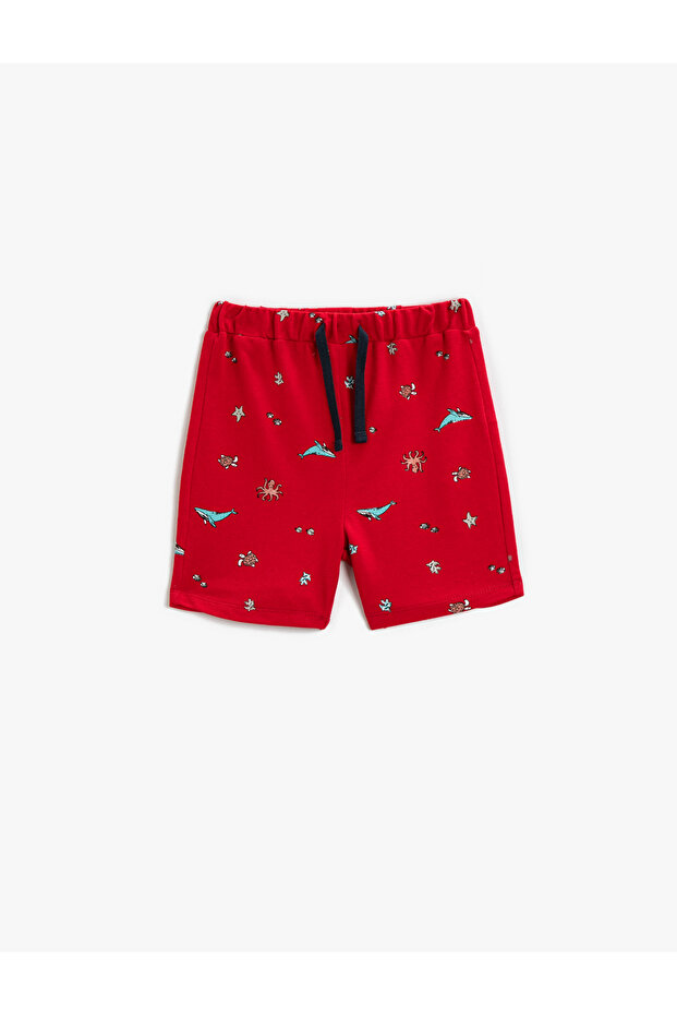 Cotton Tie-Waist Printed Shorts Above Knee