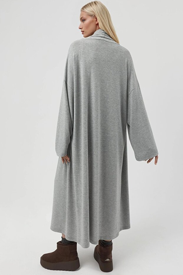 BUSEM Önü Açık Uzun Esnek Örme Hırka - 3