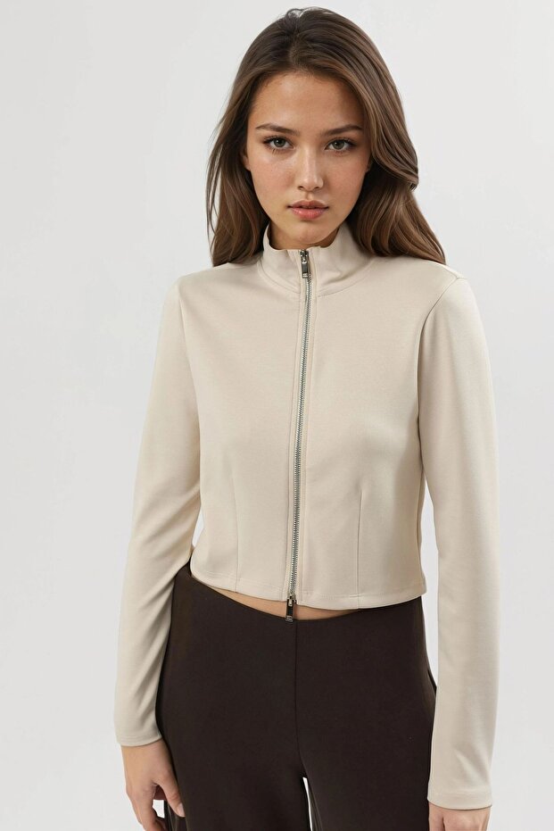 BUSEM Fermuarlı Vücuda Oturan Örme Ceket - 6