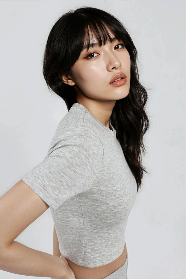 BUSEM Bisiklet Yaka Esnek Örme Crop Top - 4