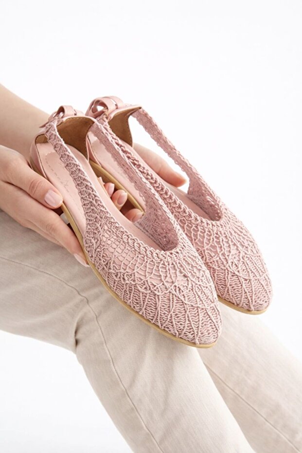 Women's Powder Open-Back Bowknot Knitwear Ballerina 1cm Byndmtf03