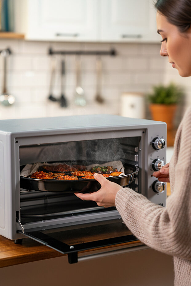 AF930L 45 lt Gri Midi Fırın, İç aydınlatmalı, Zaman Ayarlı, Izgara ve Fırın, 2 Tepsi 1 Tel Izgara - 7