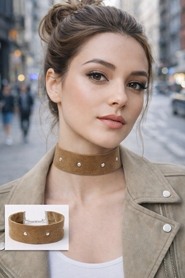 Metal Detailed Suede Choker Necklace – 4 cm