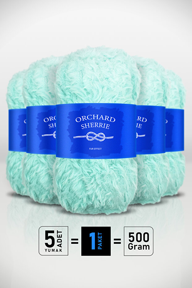 Nil Yeşil • 5-Pack × 100 Gr / 60 m • Rabbit Hair Textured • Thick Fur Plush Knitting Yarn