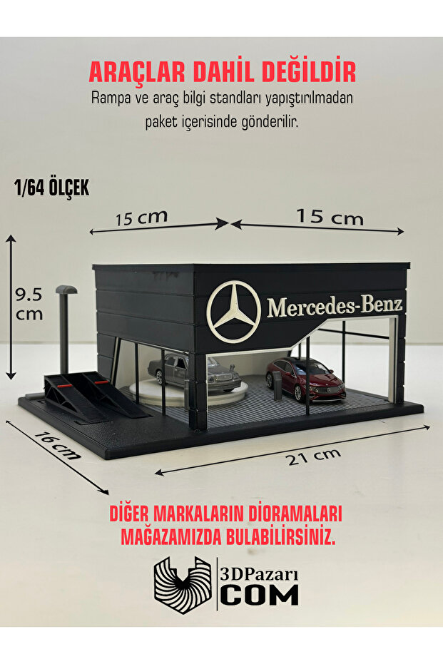 Butik 3D Baskı 1/64 Ölçekli Mercedes Showroom Tasarımlı Diorama Araç Sergileme Garajı