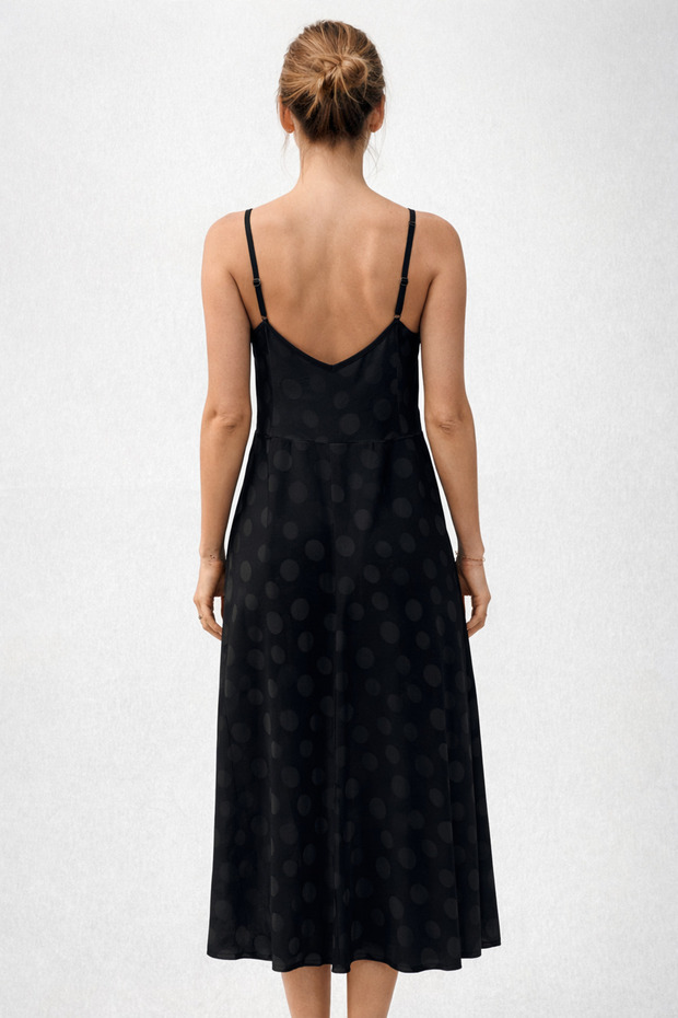 Puantiyeli Degaje Yaka Elbise - 5