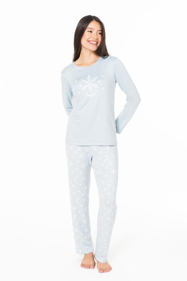 Women's Thin Fleece Pajama Set-Blue-Xl