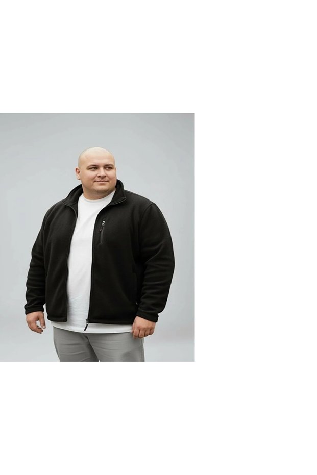 Men's Plus Size Black Anti-Pilling Fleece Coat Stylish Design Non-Pilling Fleece