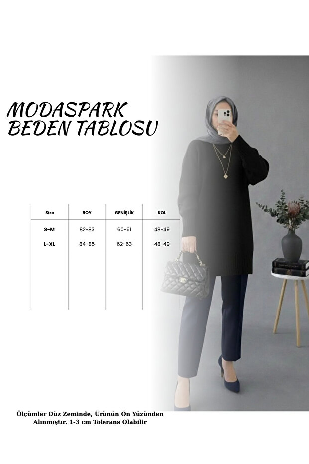 Siyah Bisiklet Yaka Oversize Triko Kazak Tunik - 2