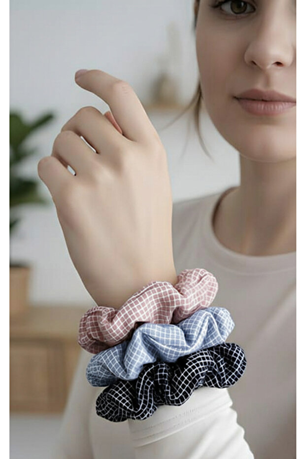 3 Adet Pamuklu Scrunchie