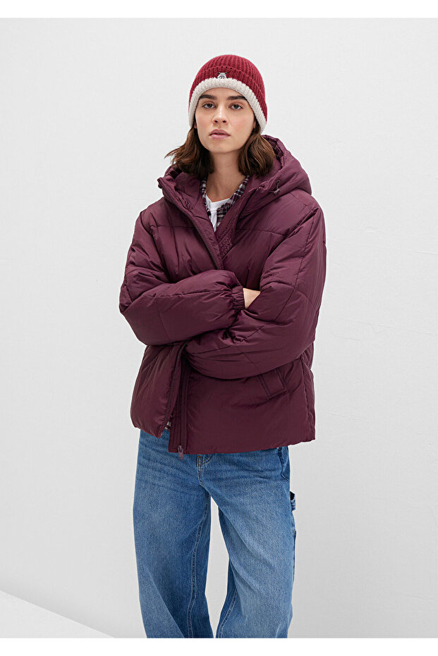 Water Repellent K Hooded Claret Red Inflatable Jacket 1110199-70434