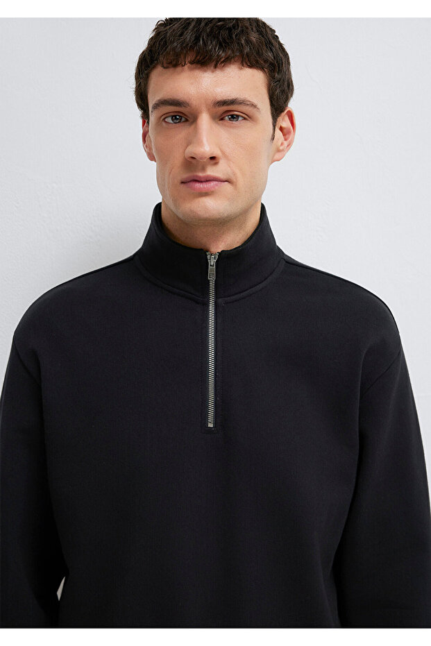Yarı Fermuarlı Siyah Basic Sweatshirt 0S10419-900 - 6