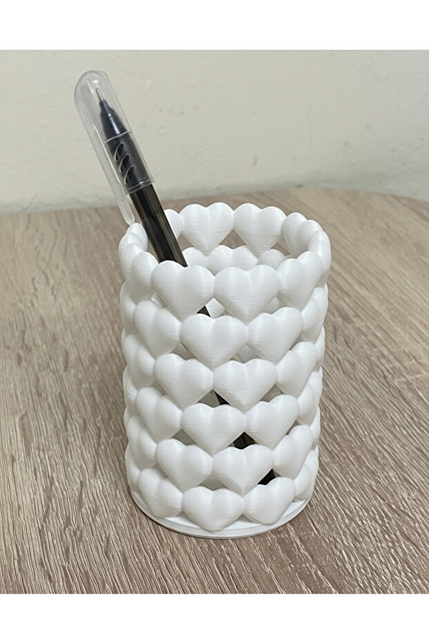Heart-Shaped Organizer – Makeup Brush Holder, Pen Holder and Accessory Organizer - Plastic - 10 cm Ayraç Gift