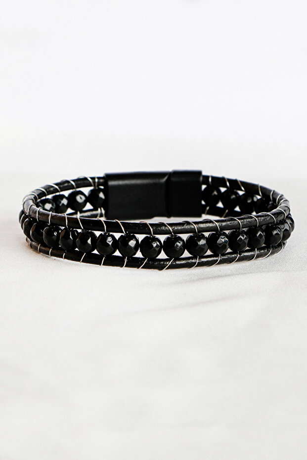 Handmade Natural Stone Men's Bracelet, Onyx Valentine's Day Gift
