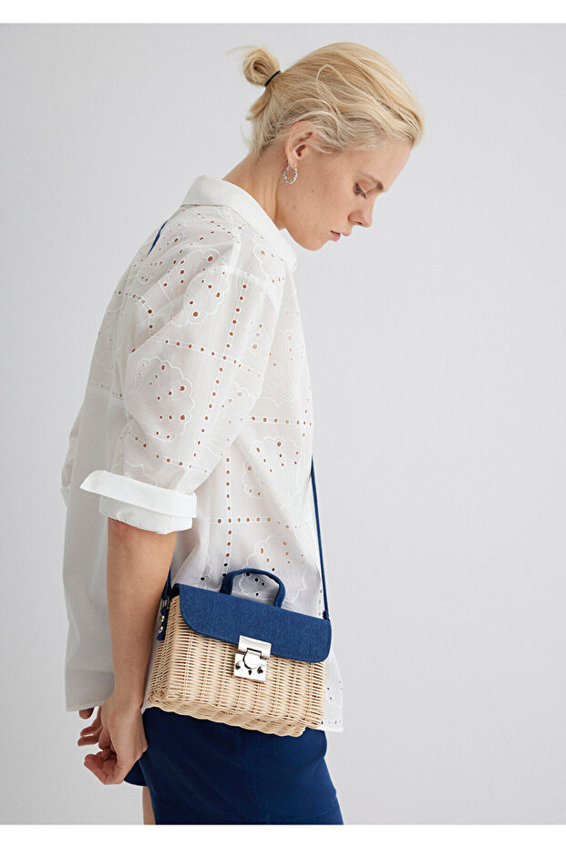 Denim Detailed Straw Crossbody Bag 1912157 -70869