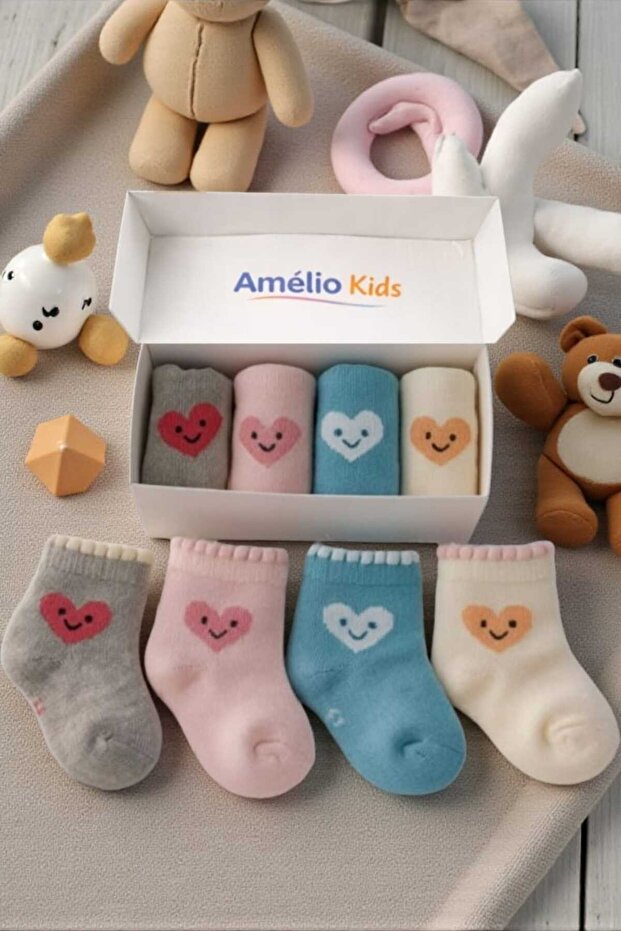 4-Pack Baby & Kids Heart Patterned Towel Socks