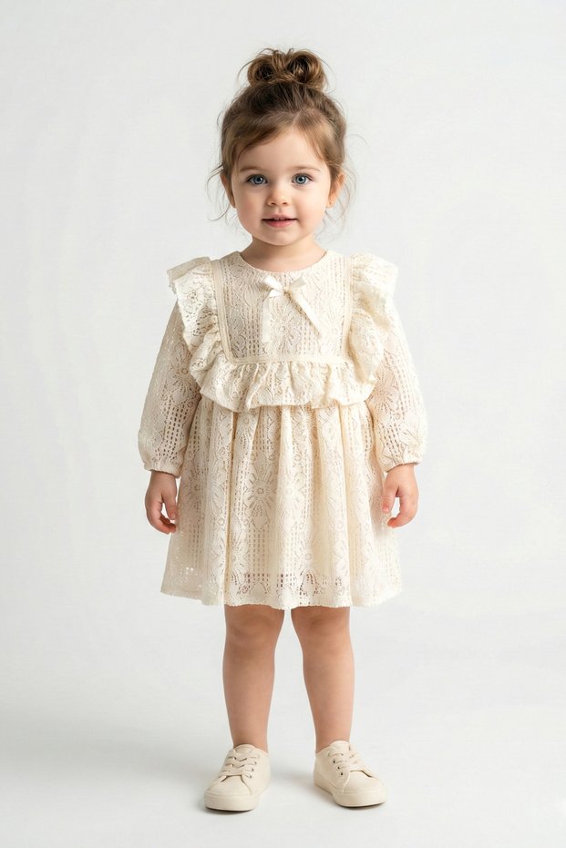 Baby Girl Dress Girls' Dress Birthday Party Wedding Dress Long Sleeve Lined Ruched baby giyi